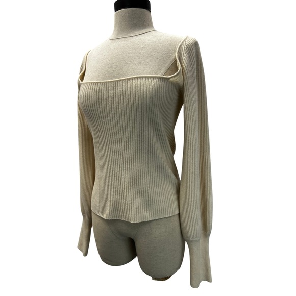 Reformation Sweaters - Reformation Cashmere Blend Sweater Womens Medium Cream Good Ribbed Cut Out
